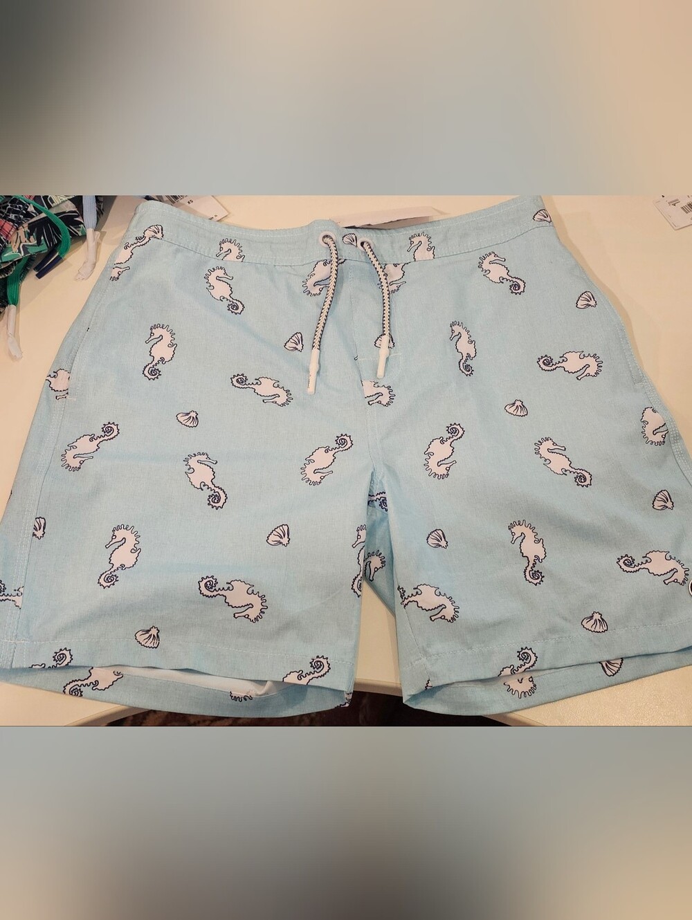 Johnny-o Kids Light Blue Seahorse Print Swim Trunks
